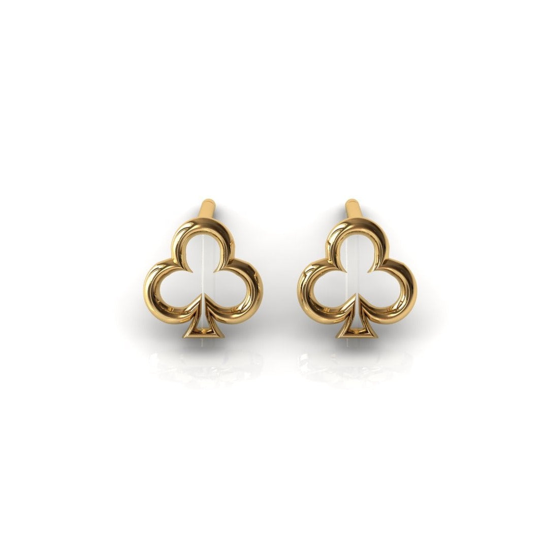 Gold clubs-suit stud earring, side detail shot