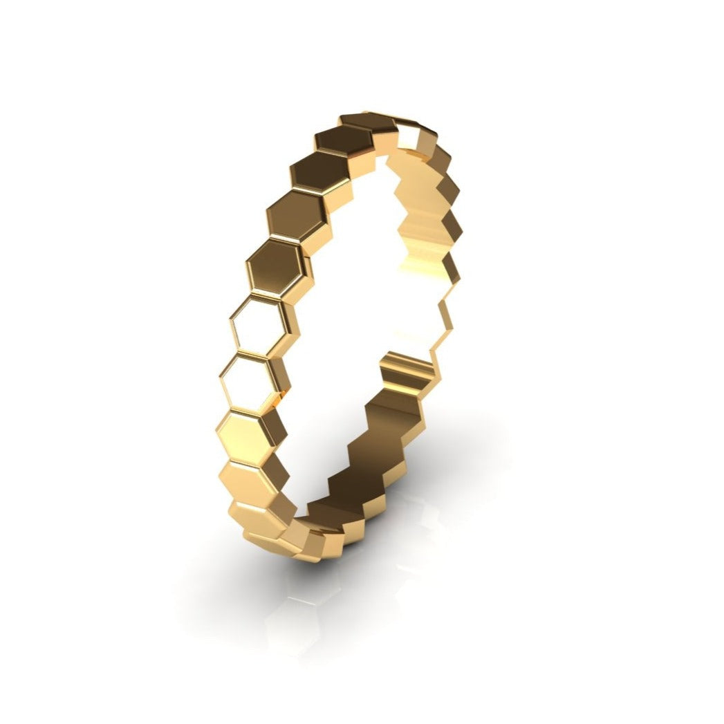 Maya gold hexagon ring, close-up front view