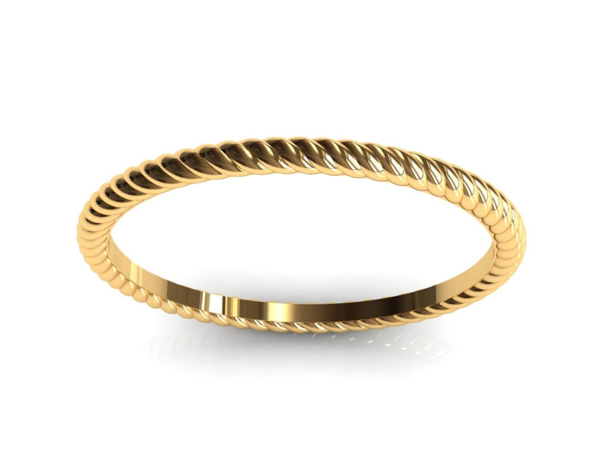 14k gold rope-knot ring, side detail on hand