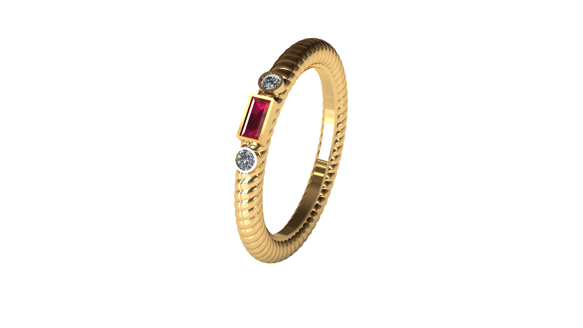 Ruby Rope Ring side profile showing knotted gold band silhouette