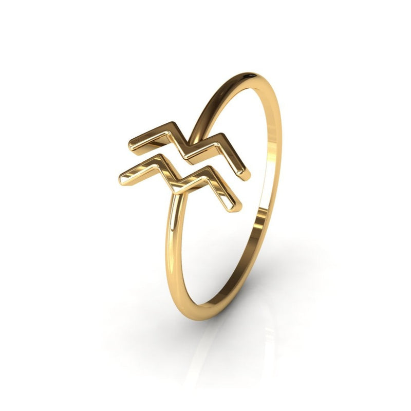 "Handcrafted 14K Gold Aquarius Zodiac Ring – Celestial Charm"