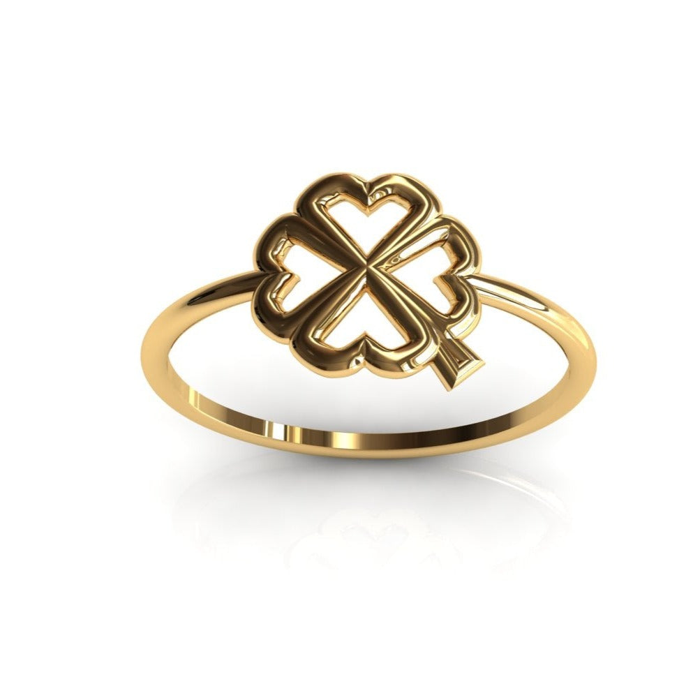 14k gold four-leaf clover ring, detail shot