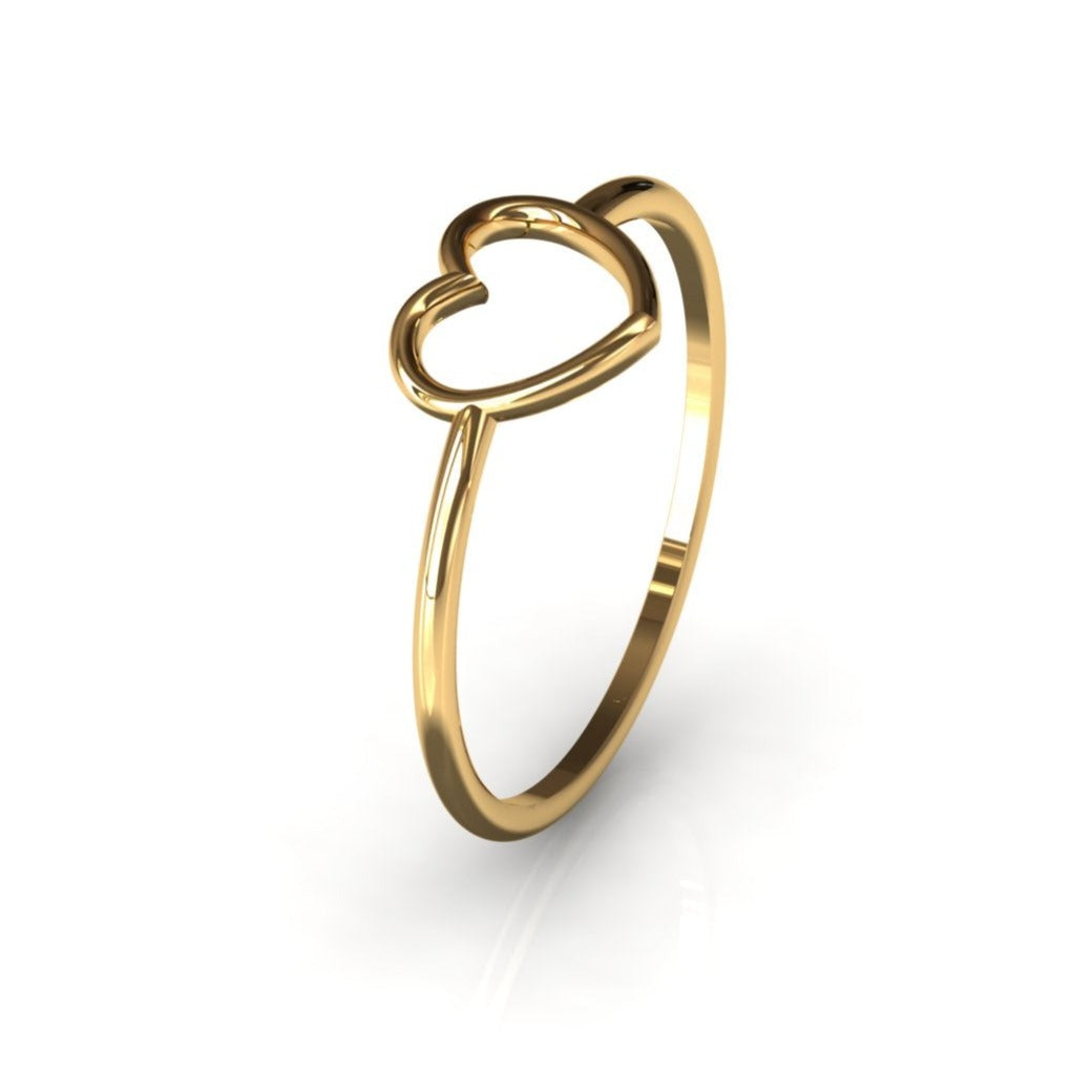 14k gold heart ring, close-up front view