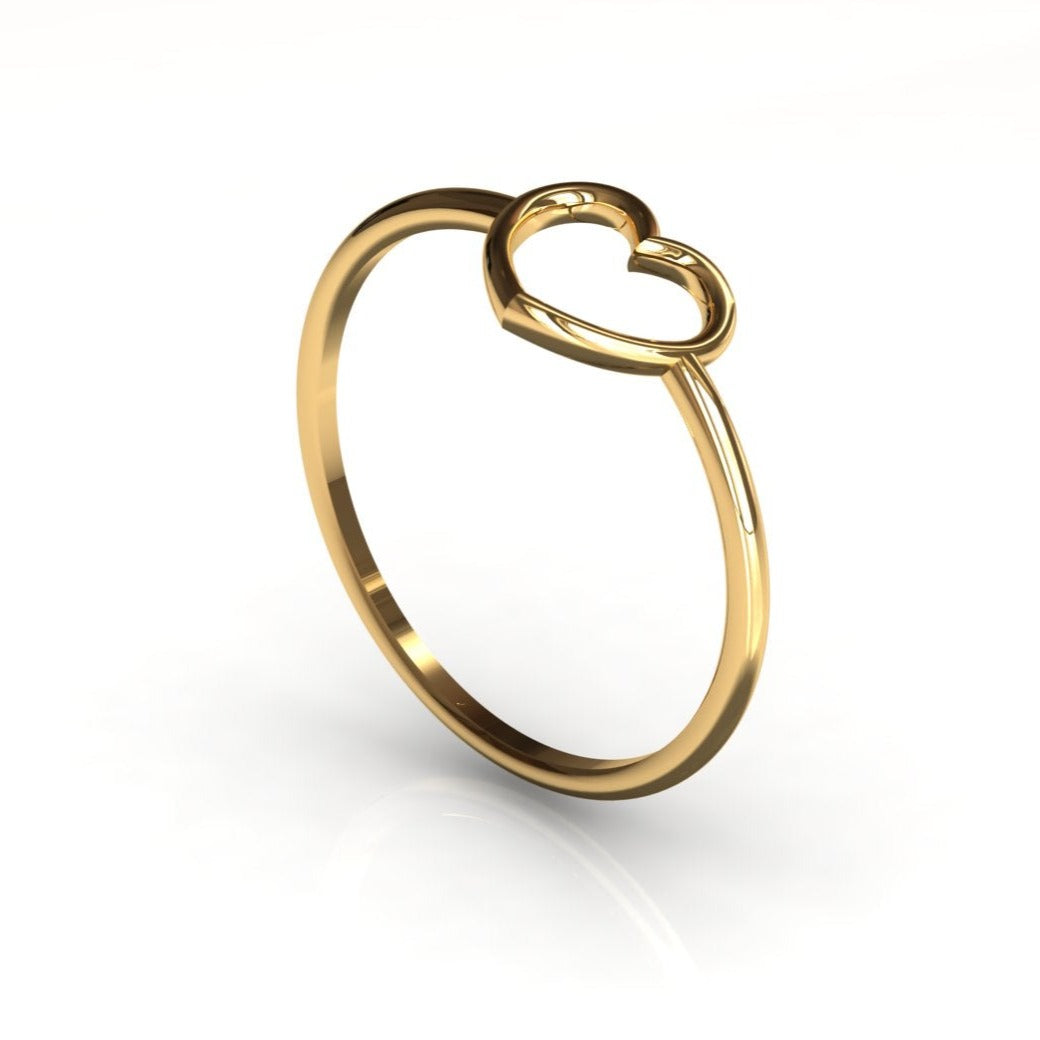 14k gold heart ring, angled detail shot