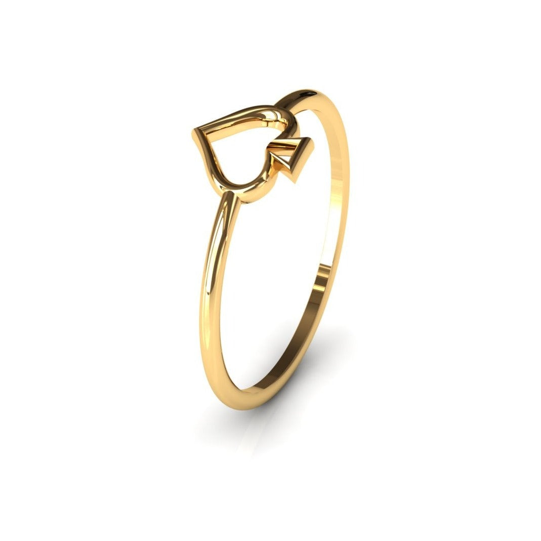 Queen of Spades solid gold ring, close-up front view