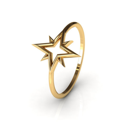 Stellar Essence: Handcrafted 14K Gold Star Ring