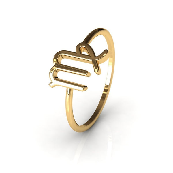 Aries gold ring on model hand, Starsky XII zodiac collection by Vampa Amsterdam