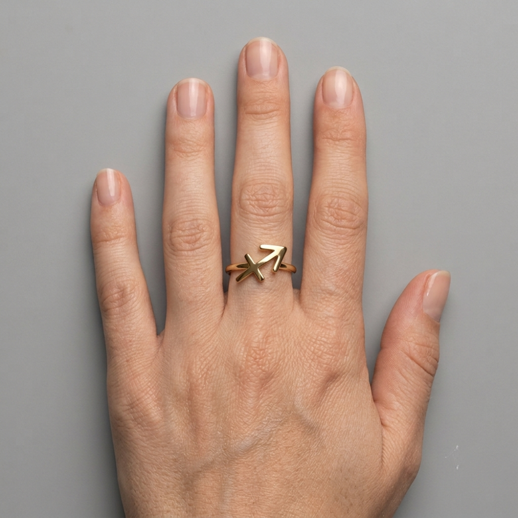 Sagittarius ring product shot on grey studio background - Vampa Amsterdam

