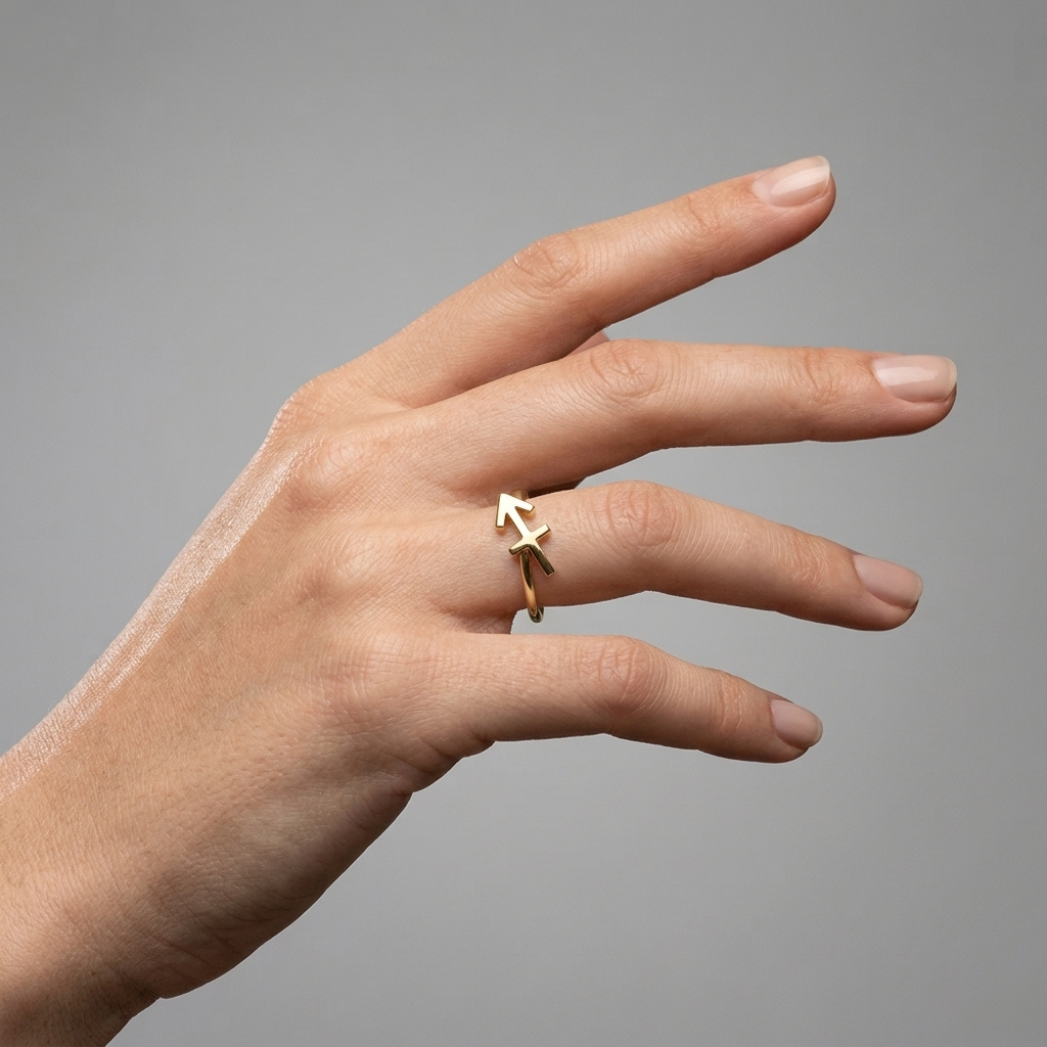 Sagittarius gold ring worn on hand - Starsky XII fine jewelry
